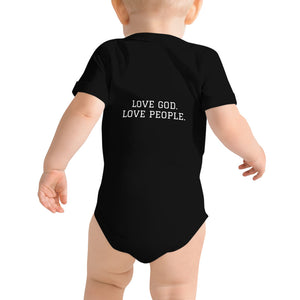 The House logo / Love God. Love People. Baby short sleeve one piece