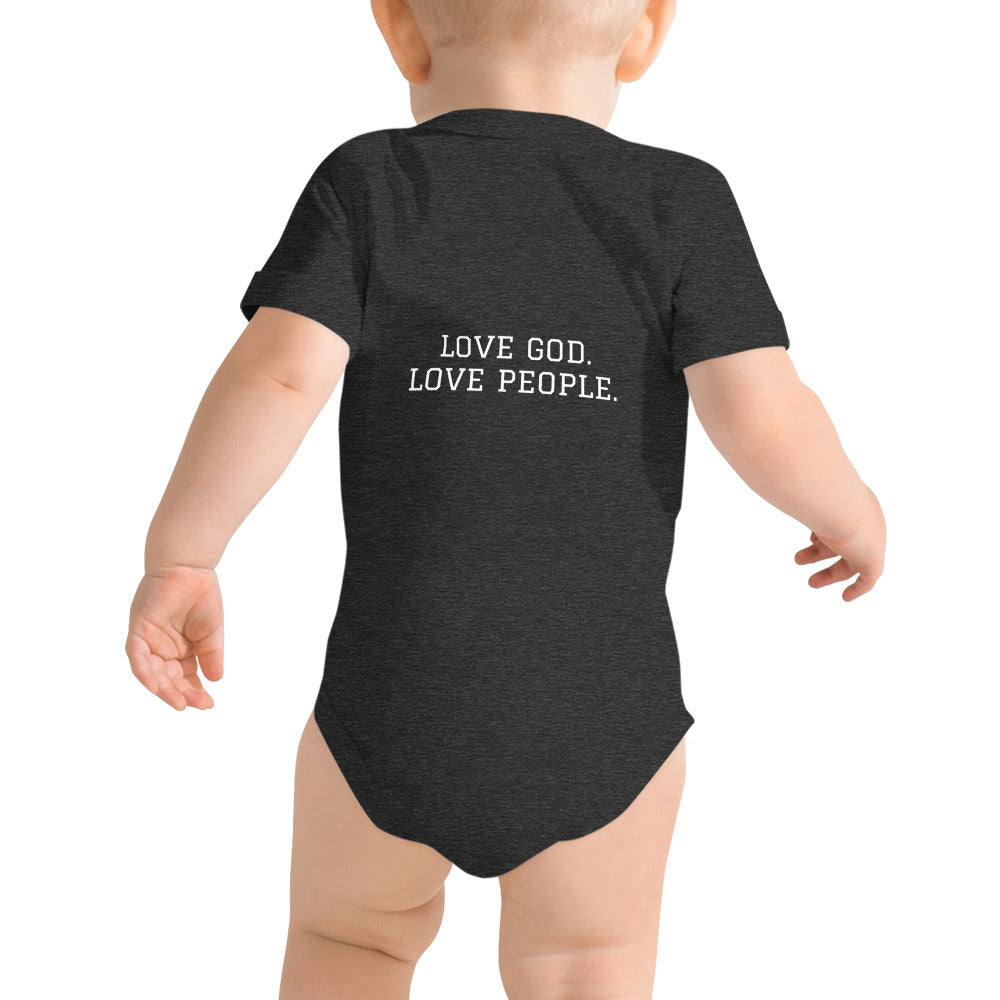 The House logo / Love God. Love People. Baby short sleeve one piece