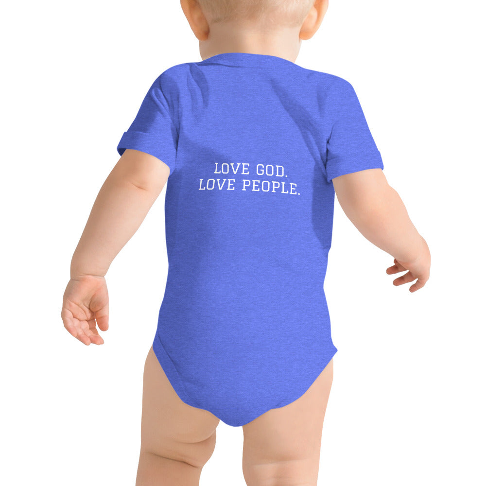 The House logo / Love God. Love People. Baby short sleeve one piece