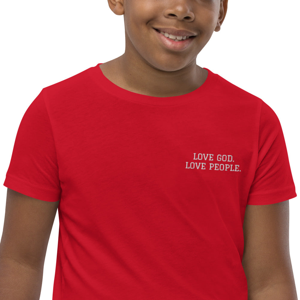 LOVE GOD. LOVE PEOPLE. Youth Short Sleeve T-Shirt